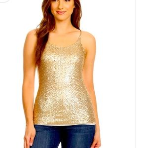 Anna-Kaci Women’s Spaghetti Chain Strap Gold Sequin Metallic Camisole Tank Top M